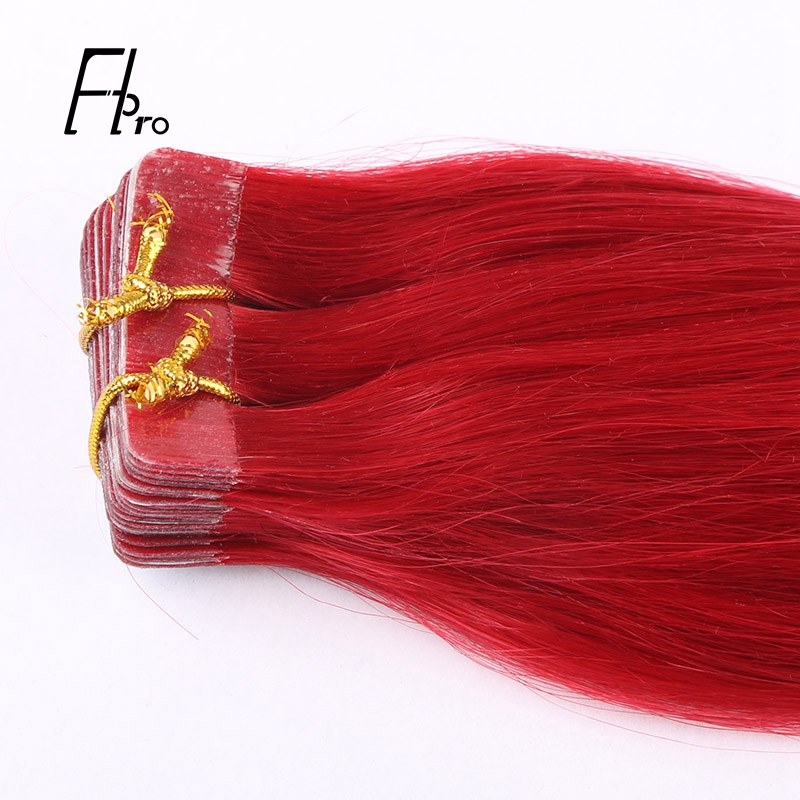 Premium Virgin Hair Red Color Tape Hair Extensions Straight 18 inches